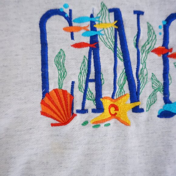 Vintage Cancun Embroidered Sweatshirt Gray Tropical Fish Graphic Vacation Y2K M - Picture 8 of 10